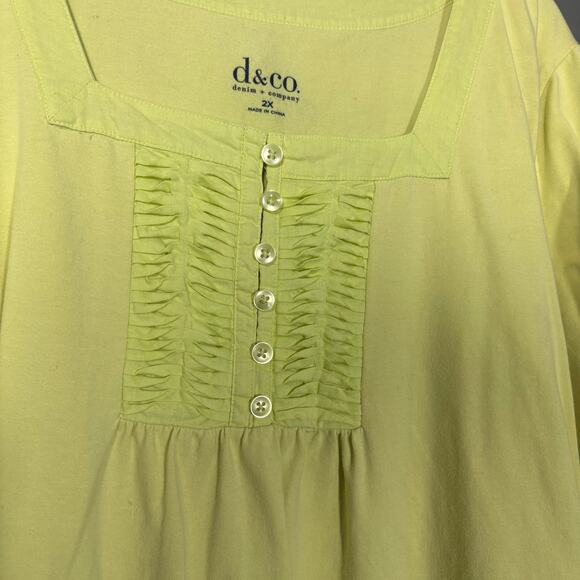 D & Co Yellow Green Pleated Front Boho Minimalist Top - 2X - Women's Plus Size - Picture 3 of 7
